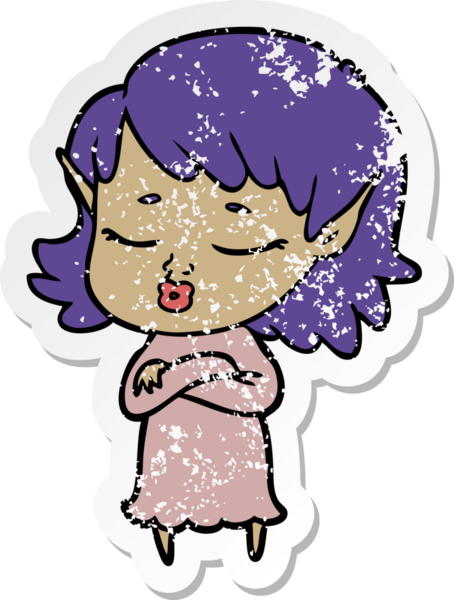 Bir insan tarafından çizilmiş kolları olan güzel bir elf kızının sıkıntılı çıkartması.