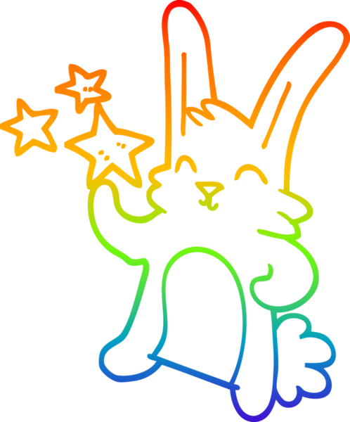 Gökkuşağı gradyan çizgi çizimi Bir insan tarafından çizilmiş mutlu tavşan
