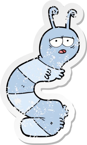 Bir insan tarafından çizilmiş yorgun bir tırtılın sıkıntılı çıkartması.