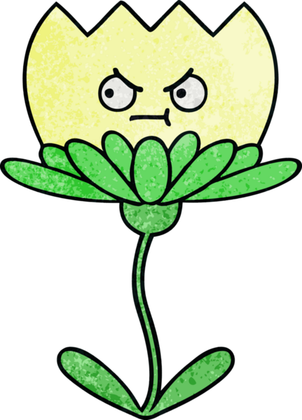 Bir insan tarafından çizilmiş bir çiçeğin retro grunge desen karikatürü