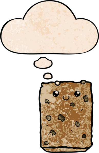 Düşünce baloncuklu çizgi film bisküvisi. Bir insan tarafından çizilmiş grunge doku tarzı.
