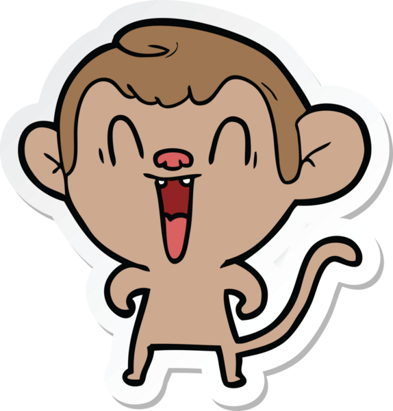 Bir insan tarafından çizilmiş gülen maymun çıkartması.