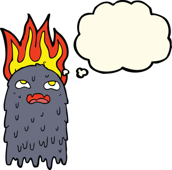 Bir insan tarafından çizilmiş düşünce baloncuğuyla yanan çizgi film hayaleti.