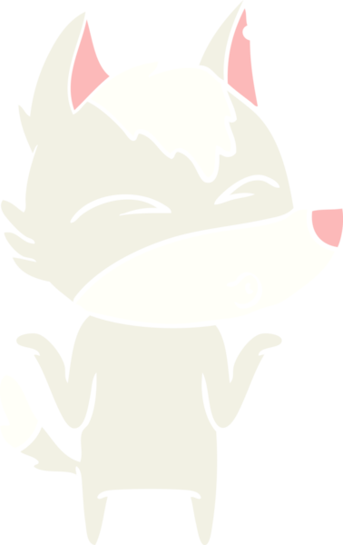 Düz renkli çizgi film kurt bir insan tarafından çizilmiş omuz silkiyor.