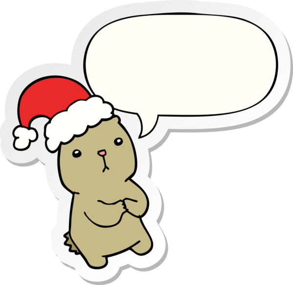 Bir insan tarafından çizilmiş konuşma baloncuğu çıkartmasıyla endişelenen çizgi film Noel Ayısı