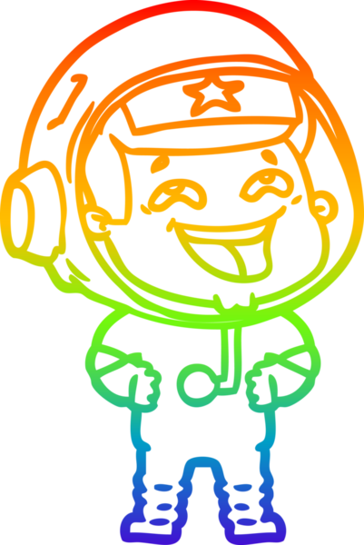 Gökkuşağı gradyan çizgi çizimi Bir insan tarafından çizilmiş gülen astronot