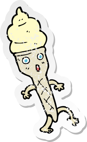 Bir insanın çizdiği karikatür dondurmasının gerilimli retro etiketi.