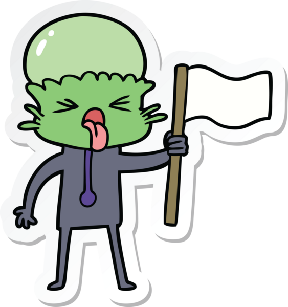 Bir insan tarafından çizilmiş garip bir uzaylı bayrağının çıkartması.