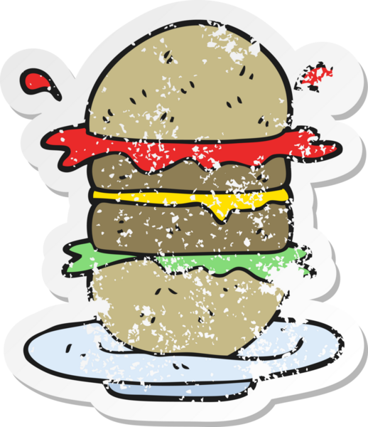 Bir insan tarafından çizilmiş çizgi film hamburgerinin gerilimli yapıştırması.