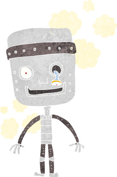 Bir insan tarafından çizilmiş komik robot.