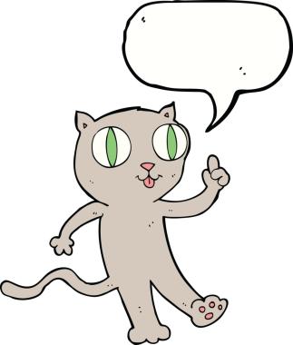 Bir insan tarafından çizilmiş konuşma baloncuğu fikri olan çizgi film kedisi.