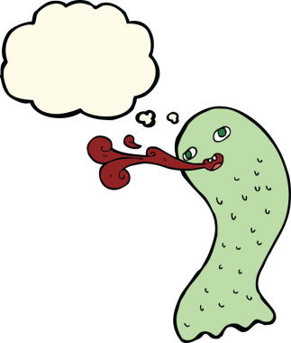 Bir insan tarafından çizilmiş düşünce baloncuklu komik çizgi film hayaleti.