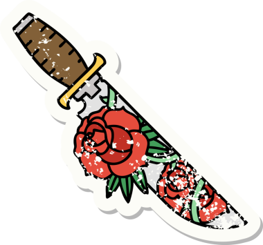 Geleneksel bir hançer stili ve bir insan tarafından çizilmiş çiçek dövmesi.