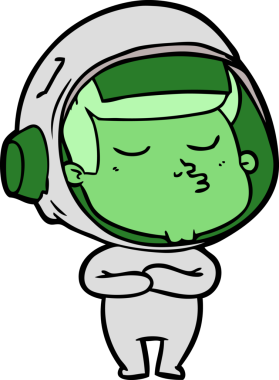 Bir insan tarafından çizilmiş kendine güvenen bir astronot çizgi filmi.