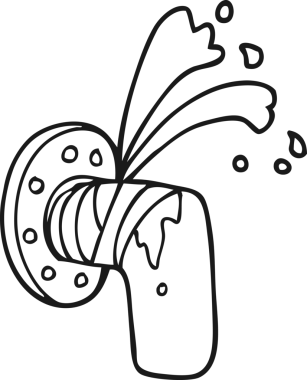 Bir insan tarafından çizilmiş serbest çizim siyah beyaz çizgi film sızdıran boru.