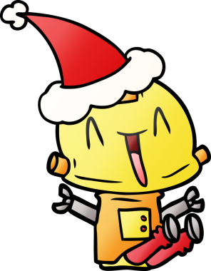 Bir insan tarafından çizilmiş Noel Baba şapkası takan bir robotun gradyan çizimi.