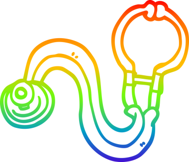 Gökkuşağı gradyan çizimi bir insan tarafından çizilmiş bir karikatür doktoru steteskobu.