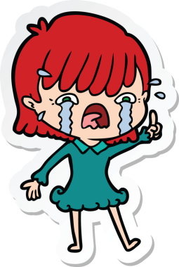 Bir insan tarafından çizilmiş ağlayan bir çizgi film kızına ait etiket.