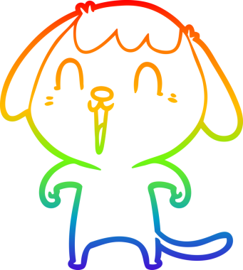 Gökkuşağı gradyan çizimi. Bir insan tarafından çizilmiş şirin bir köpek çizimi.