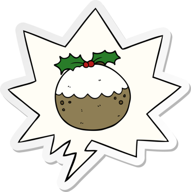 Bir insan tarafından çizilmiş konuşma balonu etiketli bir noel pudingi.