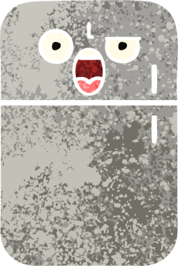 Bir insan tarafından çizilmiş buzdolabının retro çizim tarzı karikatürü.