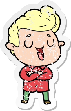 Bir insan tarafından çizilmiş mutlu bir çizgi film karakterinin sıkıntılı çıkartması.