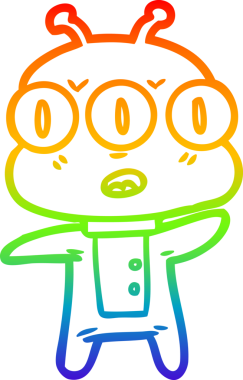 Gökkuşağı gradyan çizgi çizimi Bir insan tarafından çizilmiş üç gözlü uzaylı