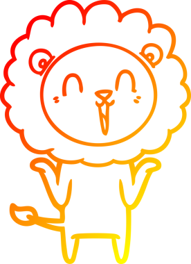 Bir insanın omuzlarını silkeleyen gülen aslanın sıcak çizgi çizgisi.