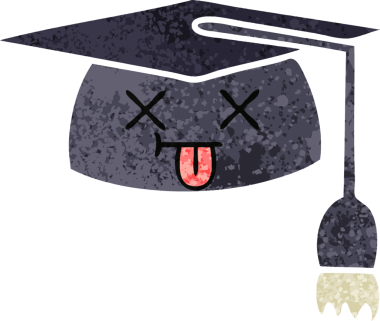 Bir insanın çizdiği mezuniyet şapkasının retro çizim tarzı karikatürü.