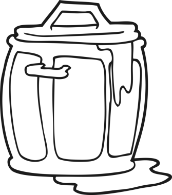 Bir insan tarafından çizilmiş siyah beyaz bir çöp tenekesi.