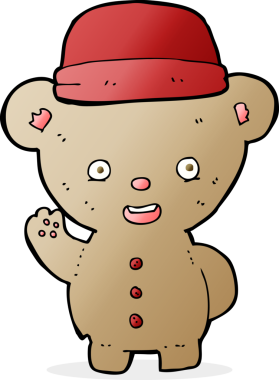 Bir insan tarafından çizilmiş şapkalı çizgi film ayısı.