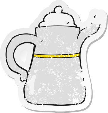 Bir insan tarafından çizilmiş karikatür kahve demliğinin gerilimli yapıştırması.