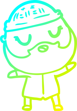 Bir insan tarafından çizilmiş sakallı bir çizgi film karakteri.