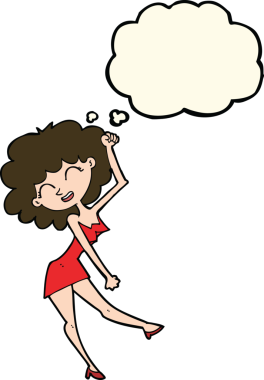 Bir insan tarafından çizilmiş düşünce balonlu çizgi film dansçısı kadın.