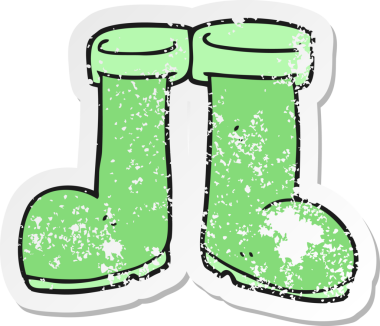 Bir insan tarafından çizilmiş Wellington çizmelerinin gerilimli çıkartması.