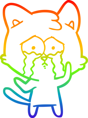 Gökkuşağı gradyan çizgi çizimi bir insan tarafından çizilmiş ağlayan bir kedi