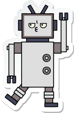 Bir insan tarafından çizilmiş şirin çizgi film robotunun çıkartması.