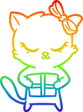 Gökkuşağı gradyan çizimi. Bir insan tarafından çizilmiş şirin bir çizgi film kedisi.