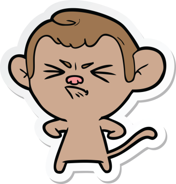 Bir insan tarafından çizilmiş kızgın bir maymunun çıkartması.