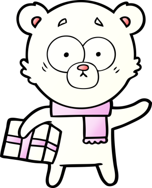 Kutup ayısı Noel hediyesi olarak bir insan tarafından çizilmiş karikatür.