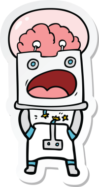 Bir insan tarafından çizilmiş robot karikatür çıkartması.