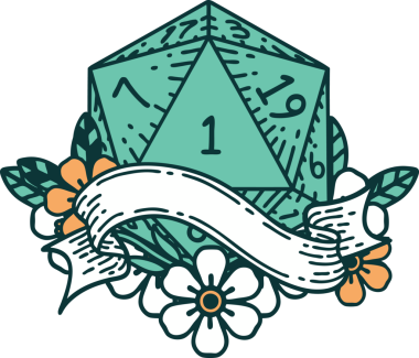 Retro Dövme Biçimi Doğal Bir d20 zar bir insan tarafından çizildi