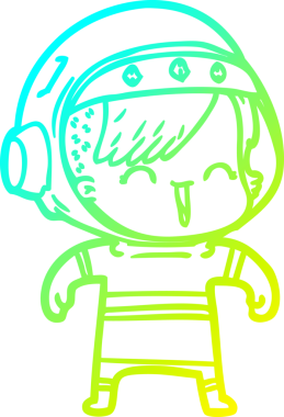 Bir insan tarafından çizilmiş mutlu bir uzay kızının soğuk çizgi çizimi.