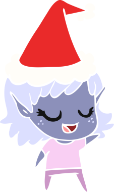 Bir insan tarafından çizilmiş Noel Baba şapkası giyen bir elf kızının çizilmiş mutlu el resmi.