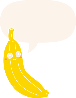 bir insan tarafından çizilmiş retro tarzı konuşma baloncuklu çizgi film muzu