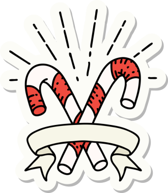 Bir insan tarafından çizilmiş dövme stili baston şekerler.