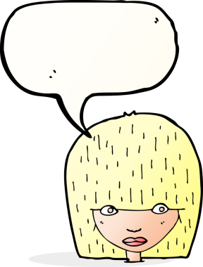 Bir insan tarafından çizilmiş konuşma baloncuğuyla bakan bir kadın yüzü.