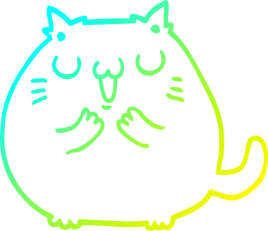 Bir insan tarafından çizilmiş mutlu çizgi film kedisinin soğuk gradyan çizgisi.