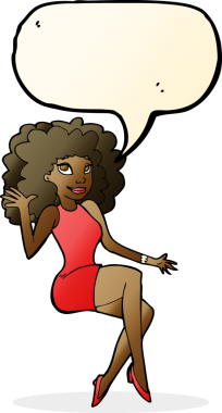 Bir insan tarafından çizilmiş konuşma balonuyla el sallayan bir karikatür kadını.