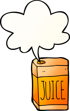 bir insan tarafından çizilmiş düzgün eğimli konuşma baloncuklu çizgi film meyve suyu kutusu